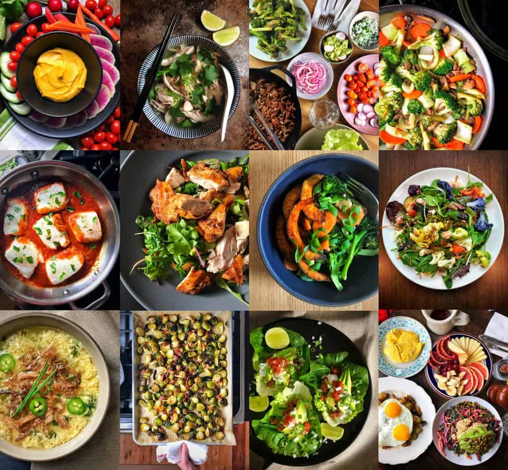 A collage of colorful and delicious paleo dishes.