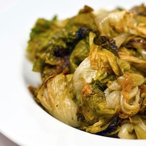 Plate of escarole roasted in the oven.