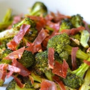 Roasted broccoli with crispy prosciutto.